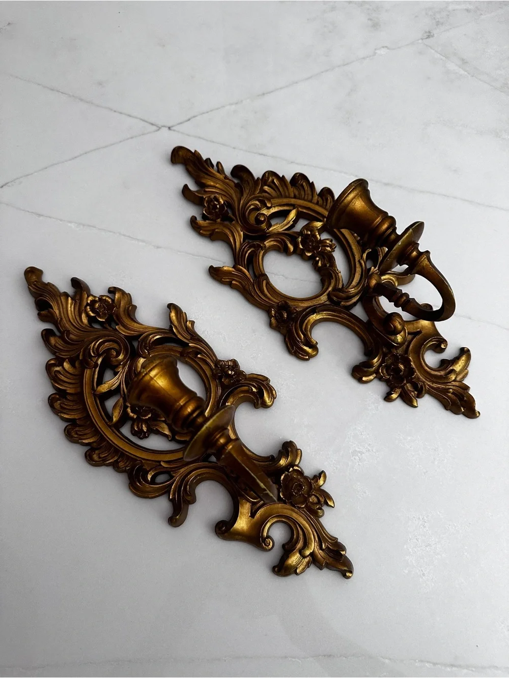 Vintage Ornate Gold Syroco Wall Sconces Hollywood Regency Wall Decor